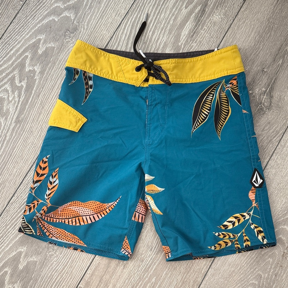 Volcom Boys Teal and Mustard Board Shorts